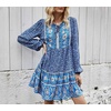 image:imageRVivimos Womens Cotton Long Sleeve Floral Print Ruffled Hem Casual Boho Flowy Tunic DressBlue