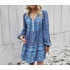 image:imageRVivimos Womens Cotton Long Sleeve Floral Print Ruffled Hem Casual Boho Flowy Tunic DressBlue