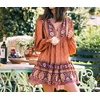 image:imageRVivimos Womens Cotton Long Sleeve Floral Print Ruffled Hem Casual Boho Flowy Tunic DressOrange