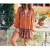 image:imageRVivimos Womens Cotton Long Sleeve Floral Print Ruffled Hem Casual Boho Flowy Tunic DressOrange
