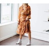 image:imageRVivimos Womens Cotton Long Sleeve Ruffles V Neck Front Lace Up Floral Print Midi DressOrange