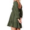 image:imageRVivimos Womens Cotton Long Sleeve Square Neck Ruffle Smocked Plaid Swing Mini DressArmygreenlongsleeve