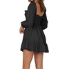 image:imageRVivimos Womens Cotton Long Sleeve Square Neck Ruffle Smocked Plaid Swing Mini DressBlacklongsleeve