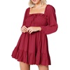 image:imageRVivimos Womens Cotton Long Sleeve Square Neck Ruffle Smocked Plaid Swing Mini DressBurgundylongsleeve