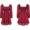 image:imageRVivimos Womens Cotton Long Sleeve Square Neck Ruffle Smocked Plaid Swing Mini DressBurgundylongsleeve