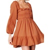 image:imageRVivimos Womens Cotton Long Sleeve Square Neck Ruffle Smocked Plaid Swing Mini DressOrangelongsleeve