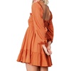 image:imageRVivimos Womens Cotton Long Sleeve Square Neck Ruffle Smocked Plaid Swing Mini DressOrangelongsleeve