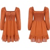 image:imageRVivimos Womens Cotton Long Sleeve Square Neck Ruffle Smocked Plaid Swing Mini DressOrangelongsleeve