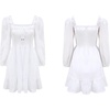 image:imageRVivimos Womens Cotton Long Sleeve Square Neck Ruffle Smocked Plaid Swing Mini DressWhitelongsleeve