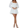 image:imageRVivimos Womens Cotton Long Sleeve Square Neck Ruffle Smocked Plaid Swing Mini DressWhitelongsleeve