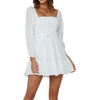 image:imageRVivimos Womens Cotton Long Sleeve Square Neck Ruffle Smocked Plaid Swing Mini DressWhitelongsleeve