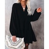 image:imageRVivimos Womens Fall Cotton Long Sleeve Casual Loose VNeck Swing Tunic Mini DressBlack
