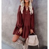 image:imageRVivimos Womens Fall Cotton Long Sleeve Casual Loose VNeck Swing Tunic Mini DressBurgundy
