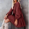 image:imageRVivimos Womens Fall Cotton Long Sleeve Casual Loose VNeck Swing Tunic Mini DressBurgundy