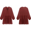 image:imageRVivimos Womens Fall Cotton Long Sleeve Casual Loose VNeck Swing Tunic Mini DressBurgundy