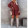 image:imageRVivimos Womens Fall Cotton Long Sleeve Casual Loose VNeck Swing Tunic Mini DressBurgundy