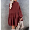 image:imageRVivimos Womens Fall Cotton Long Sleeve Casual Loose VNeck Swing Tunic Mini DressBurgundy