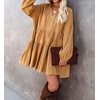 image:imageRVivimos Womens Fall Cotton Long Sleeve Casual Loose VNeck Swing Tunic Mini DressYellow