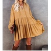 image:imageRVivimos Womens Fall Cotton Long Sleeve Casual Loose VNeck Swing Tunic Mini DressYellow