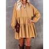 image:imageRVivimos Womens Fall Cotton Long Sleeve Casual Loose VNeck Swing Tunic Mini DressYellow