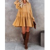 image:imageRVivimos Womens Fall Cotton Long Sleeve Casual Loose VNeck Swing Tunic Mini DressYellow