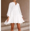 image:imageRVivimos Womens Fall Long Sleeve Casual Cotton Ruffle Button Down Loose Fit Mini DressWhite