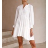 image:imageRVivimos Womens Fall Long Sleeve Casual Cotton Ruffle Button Down Loose Fit Mini DressWhite