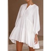 image:imageRVivimos Womens Fall Long Sleeve Casual Cotton Ruffle Button Down Loose Fit Mini DressWhite