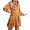 image:imageRVivimos Womens Fall Long Sleeve Casual Cotton Ruffle Button Down Loose Fit Mini DressYellow