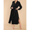 image:imageRVivimos Womens Fall Long Sleeve Velvet Casual Dresses Button Down Loose Slit Shirt Midi Dress with BeltBlack