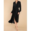 image:imageRVivimos Womens Fall Long Sleeve Velvet Casual Dresses Button Down Loose Slit Shirt Midi Dress with BeltBlack