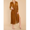 image:imageRVivimos Womens Fall Long Sleeve Velvet Casual Dresses Button Down Loose Slit Shirt Midi Dress with BeltBrown