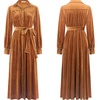 image:imageRVivimos Womens Fall Long Sleeve Velvet Casual Dresses Button Down Loose Slit Shirt Midi Dress with BeltBrown