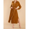 image:imageRVivimos Womens Fall Long Sleeve Velvet Casual Dresses Button Down Loose Slit Shirt Midi Dress with BeltBrown