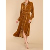 image:imageRVivimos Womens Fall Long Sleeve Velvet Casual Dresses Button Down Loose Slit Shirt Midi Dress with BeltBrown