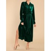 image:imageRVivimos Womens Fall Long Sleeve Velvet Casual Dresses Button Down Loose Slit Shirt Midi Dress with BeltGreen