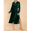 image:imageRVivimos Womens Fall Long Sleeve Velvet Casual Dresses Button Down Loose Slit Shirt Midi Dress with BeltGreen