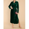 image:imageRVivimos Womens Fall Long Sleeve Velvet Casual Dresses Button Down Loose Slit Shirt Midi Dress with BeltGreen