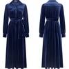 image:imageRVivimos Womens Fall Long Sleeve Velvet Casual Dresses Button Down Loose Slit Shirt Midi Dress with BeltNavyblue