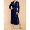 image:imageRVivimos Womens Fall Long Sleeve Velvet Casual Dresses Button Down Loose Slit Shirt Midi Dress with BeltNavyblue