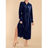 image:imageRVivimos Womens Fall Long Sleeve Velvet Casual Dresses Button Down Loose Slit Shirt Midi Dress with BeltNavyblue