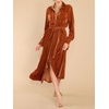 image:imageRVivimos Womens Fall Long Sleeve Velvet Casual Dresses Button Down Loose Slit Shirt Midi Dress with BeltRustbrown
