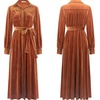 image:imageRVivimos Womens Fall Long Sleeve Velvet Casual Dresses Button Down Loose Slit Shirt Midi Dress with BeltRustbrown