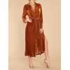 image:imageRVivimos Womens Fall Long Sleeve Velvet Casual Dresses Button Down Loose Slit Shirt Midi Dress with BeltRustbrown