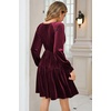 image:imageRVivimos Womens Fall Velvet Mini Dress V Neck Long Sleeve Elastic Waist Winter Tiered Flowy Swing ALine Dress with PocketsBurgundy