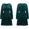 image:imageRVivimos Womens Fall Velvet Mini Dress V Neck Long Sleeve Elastic Waist Winter Tiered Flowy Swing ALine Dress with PocketsDarkgreen