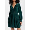 image:imageRVivimos Womens Fall Velvet Mini Dress V Neck Long Sleeve Elastic Waist Winter Tiered Flowy Swing ALine Dress with PocketsDarkgreen