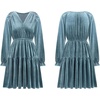 image:imageRVivimos Womens Fall Velvet Mini Dress V Neck Long Sleeve Elastic Waist Winter Tiered Flowy Swing ALine Dress with PocketsHazeblue