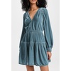 image:imageRVivimos Womens Fall Velvet Mini Dress V Neck Long Sleeve Elastic Waist Winter Tiered Flowy Swing ALine Dress with PocketsHazeblue