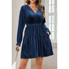 image:imageRVivimos Womens Fall Velvet Mini Dress V Neck Long Sleeve Elastic Waist Winter Tiered Flowy Swing ALine Dress with PocketsNavy Blue